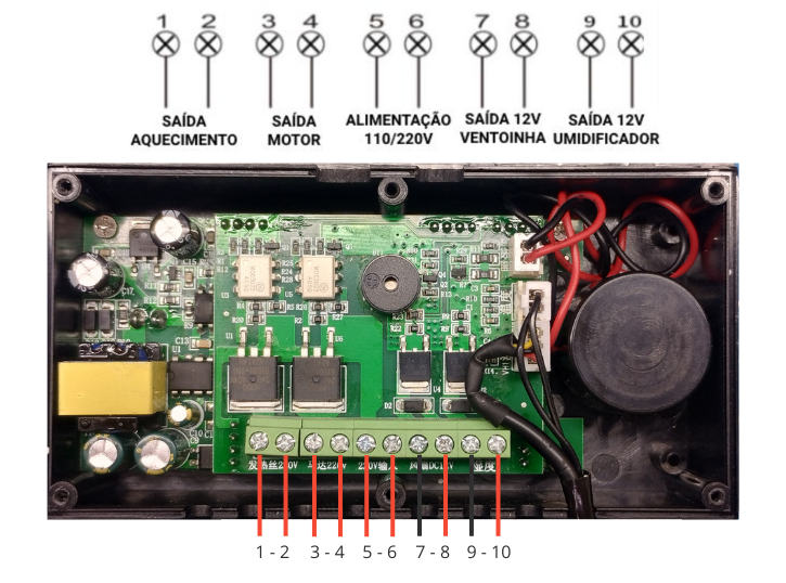 Esquema elétrico de ligação do controlador de chocadeira ZFX-W9002